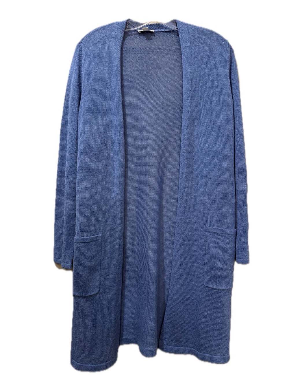 J. Jill Blue Linen Blend Long Sleeve Open Cardigan Sweater B6